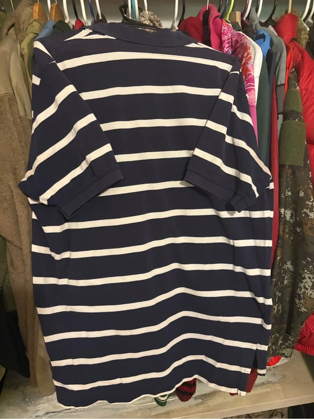 Men’s Vintage Ralph Lauren Navy & White Striped Polo with Red Pony